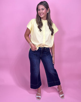Lemon Drop Button Up Scalloped Top - All About You Boutique & Gifts