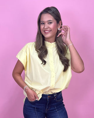 Lemon Drop Button Up Scalloped Top - All About You Boutique & Gifts