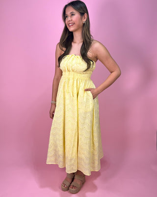 Lemon Drop Eyelet Midi Strapless Dress - All About You Boutique & Gifts