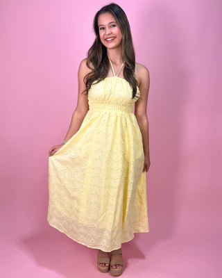 Lemon Drop Eyelet Midi Strapless Dress - All About You Boutique & Gifts
