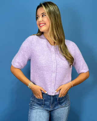 Lilac Bliss Button Up Short Sleeve Cardigan Top - All About You
