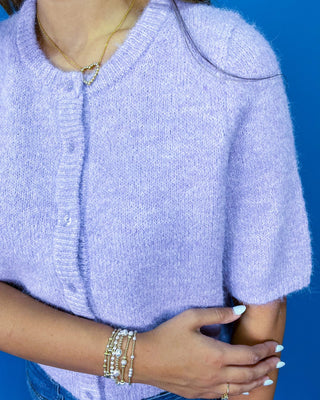Lilac Bliss Button Up Short Sleeve Cardigan Top - All About You