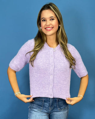 Lilac Bliss Button Up Short Sleeve Cardigan Top - All About You