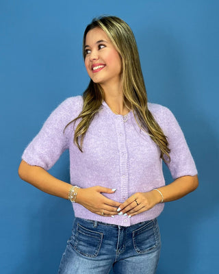 Lilac Bliss Button Up Short Sleeve Cardigan Top - All About You