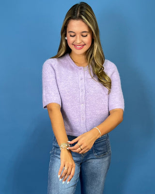 Lilac Bliss Button Up Short Sleeve Cardigan Top - All About You