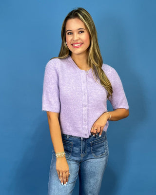 Lilac Bliss Button Up Short Sleeve Cardigan Top - All About You