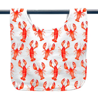 White bib with red lobster pattern on a white background
