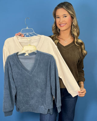Lounge Edit V-Neck Corduroy Rubbed Long Sleeve Top *More Colors* - All About You
