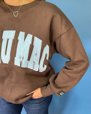Lulu Mac Chocolate Skies Brown & Blue Embroidered Crewneck - All About You