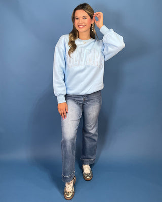 Lulu Mac Coastal Cool Embroidered Blue Crewneck - All About You