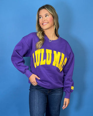 Lulu Mac Tiger Tradition Purple & Gold Embroidered Crewneck - All About You