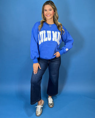 Lulu Mac Victory Blue & White Embroidered Crewneck - All About You