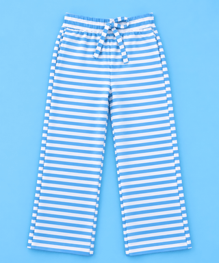 ultra-soft lounge pants feature timeless horizontal stripes, a relaxed wide leg silhouette, and an adjustable drawstring wa