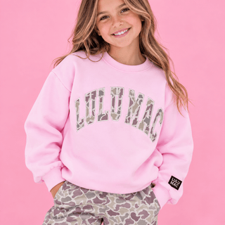 Lulu Mac Youth Pink Meadow Embroidered Camo Crewneck - All About You