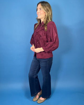 Magnolia Lane Plum Eyelet Lace Bow Tie Top - All About You