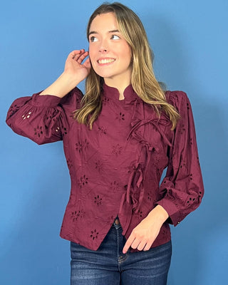 Magnolia Lane Plum Eyelet Lace Bow Tie Top - All About You