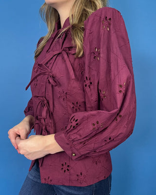 Magnolia Lane Plum Eyelet Lace Bow Tie Top - All About You