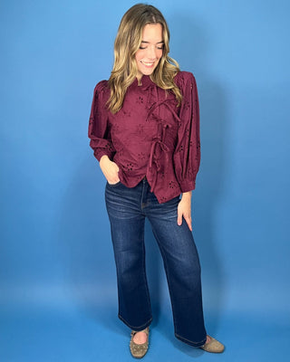 Magnolia Lane Plum Eyelet Lace Bow Tie Top - All About You