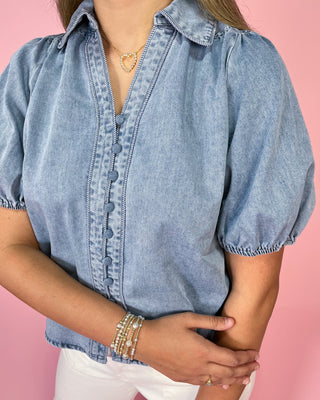 Main Street Denim Button Up Top - All About You