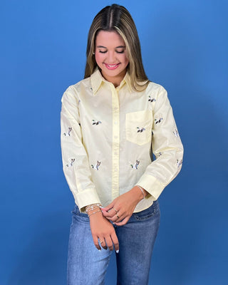 Mallard Meadow Embroidered Button Up Yellow Top - All About You