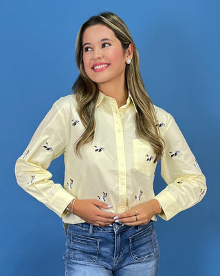 Mallard Meadow Embroidered Button Up Yellow Top - All About You