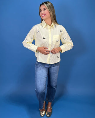 Mallard Meadow Embroidered Button Up Yellow Top - All About You