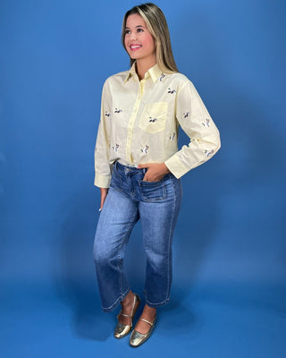 Mallard Meadow Embroidered Button Up Yellow Top - All About You
