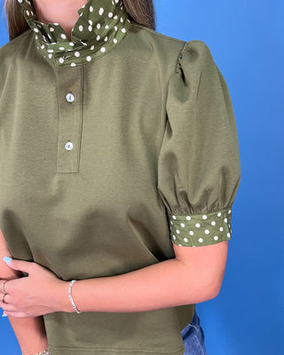 Martini Olive Polka Dot Contrast Ruffle Top - All About You
