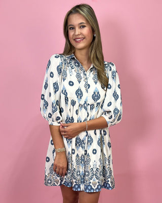 Mediterranean Muse Blue Floral Dress - All About You