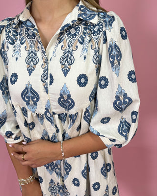 Mediterranean Muse Blue Floral Dress - All About You