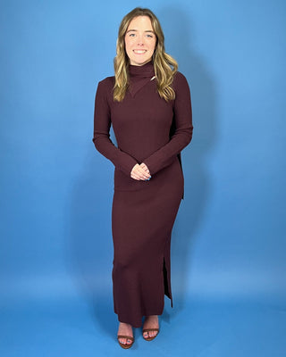 Merlot Muse Ribbed Knit Scarf Sweater Maxi Dress - All About You