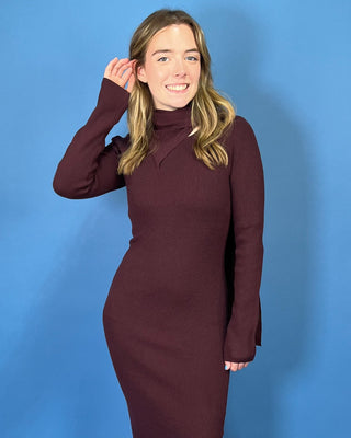 Merlot Muse Ribbed Knit Scarf Sweater Maxi Dress - All About You