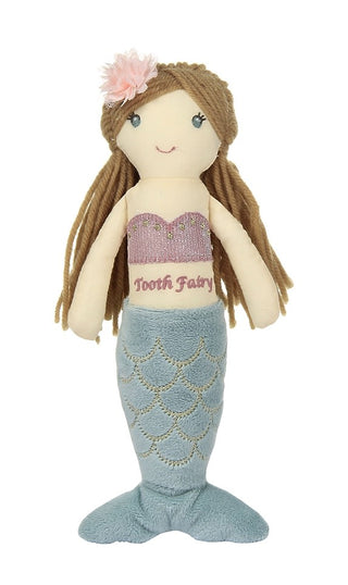 Mermaid-themed doll with 'Tooth Fairy' text on a white background