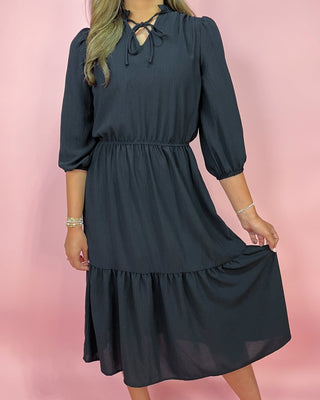 Midnight Grace Black Midi Tiered Dress - All About You Boutique & Gifts