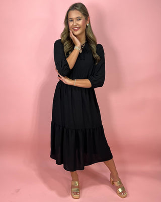Midnight Grace Black Midi Tiered Dress - All About You Boutique & Gifts