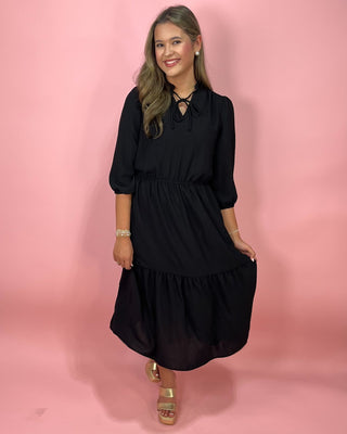 Midnight Grace Black Midi Tiered Dress - All About You Boutique & Gifts
