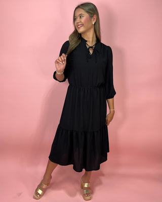 Midnight Grace Black Midi Tiered Dress - All About You Boutique & Gifts