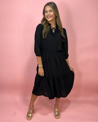 Midnight Grace Black Midi Tiered Dress - All About You Boutique & Gifts