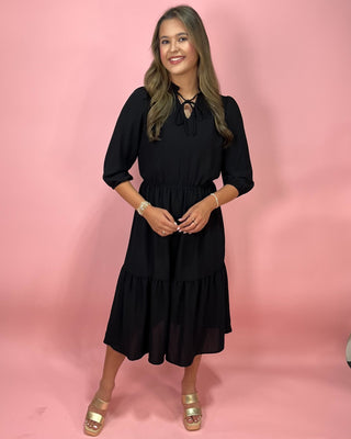 Midnight Grace Black Midi Tiered Dress - All About You Boutique & Gifts