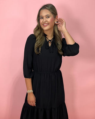 Midnight Grace Black Midi Tiered Dress - All About You Boutique & Gifts