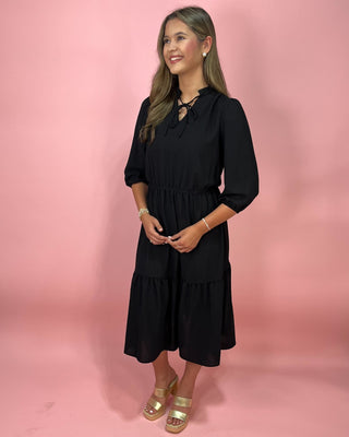 Midnight Grace Black Midi Tiered Dress - All About You Boutique & Gifts