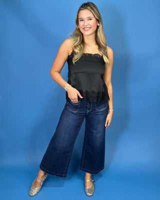 Midnight Romance Black Lace Satin Top - All About You