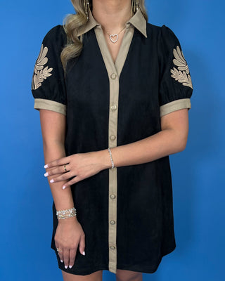 Midnight Saddle Button Down Suede Mini Dress - All About You