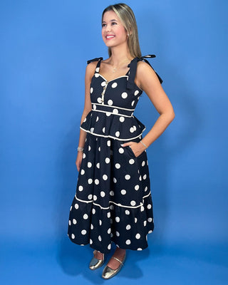 Monroe Sweetheart Black Contrast Dot Midi Dress - All About You