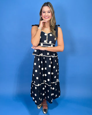 Monroe Sweetheart Black Contrast Dot Midi Dress - All About You