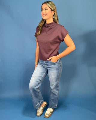 Mulberry Mist Mock Neck Drop Shoulder Top - All About You