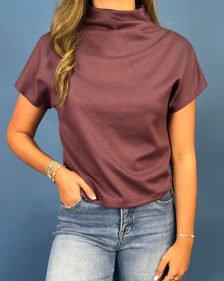 Mulberry Mist Mock Neck Drop Shoulder Top - All About You