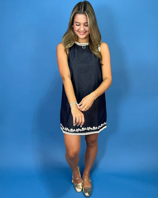 Nantucket Nights Embroidered Denim Mini Dress - All About You
