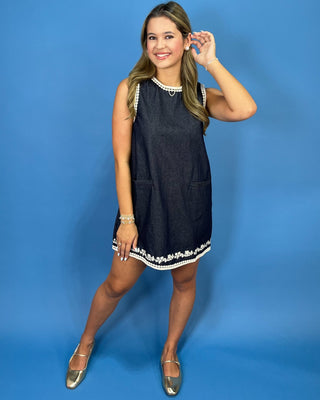 Nantucket Nights Embroidered Denim Mini Dress - All About You