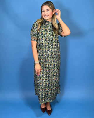 Navy Heirloom Floral Puff Sleeve Maxi Dress - All About You